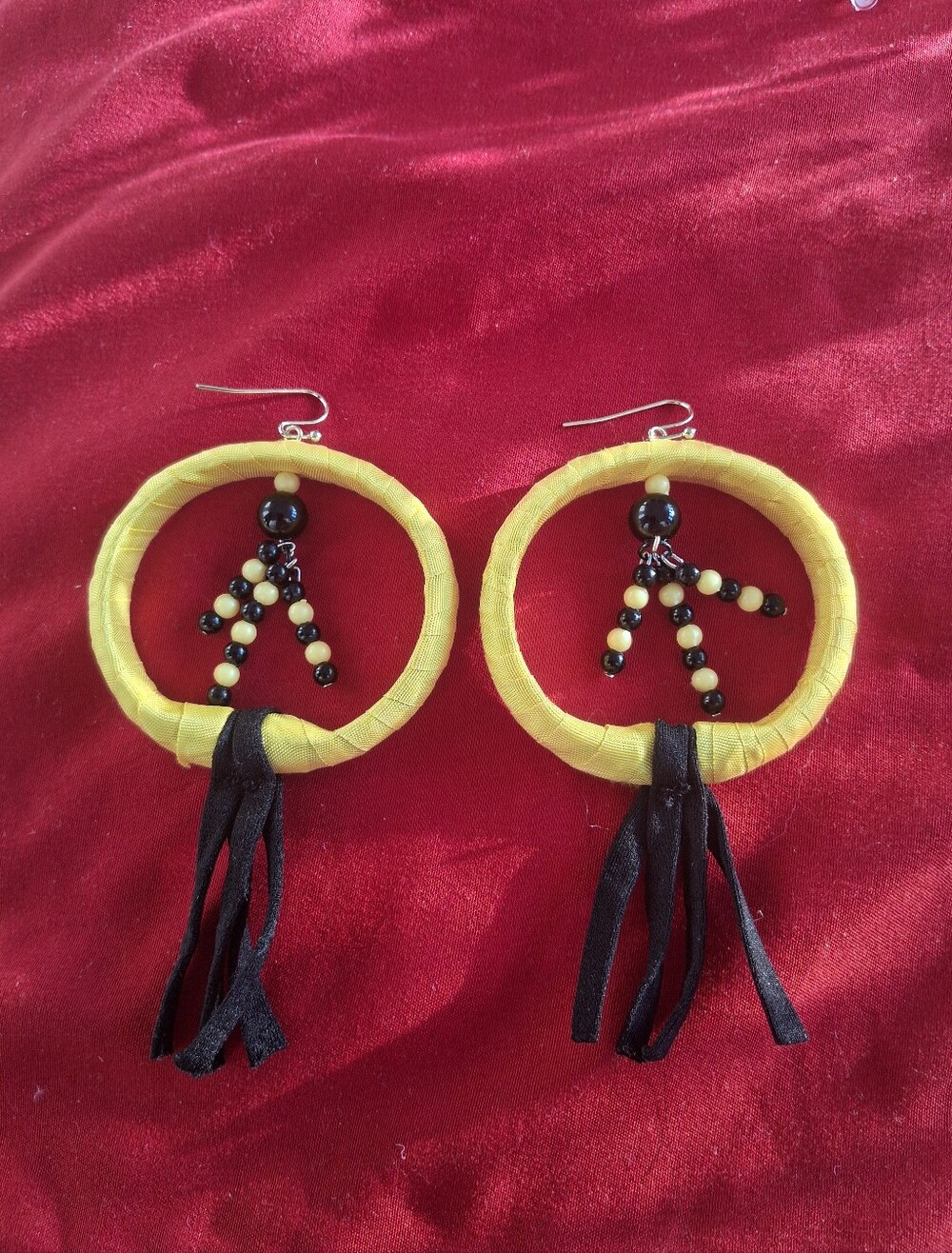 Yellow Beaded Hoop Tassel Earrings - Women Jewelry